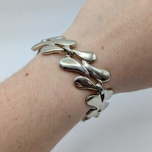 Vintage MONET Silver Tone Chunky Teardrop Link Bracelet with Safety Chain 7.25in